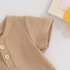 imageKuriozud Newborn Baby Boy Summer Clothes Button Short Sleeve Romper Bodysuit Shorts Set Toddler Soft Waffle OutfitWaffle Khaki