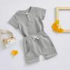 imageKuriozud Newborn Baby Boy Summer Clothes Button Short Sleeve Romper Bodysuit Shorts Set Toddler Soft Waffle OutfitWaffle Light Gray