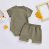 imageKuriozud Newborn Baby Boy Summer Clothes Button Short Sleeve Romper Bodysuit Shorts Set Toddler Soft Waffle OutfitWaffle Olive Green