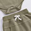 imageKuriozud Newborn Baby Boy Summer Clothes Button Short Sleeve Romper Bodysuit Shorts Set Toddler Soft Waffle OutfitWaffle Olive Green