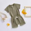 imageKuriozud Newborn Baby Boy Summer Clothes Button Short Sleeve Romper Bodysuit Shorts Set Toddler Soft Waffle OutfitWaffle Olive Green