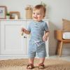 imageKuriozud Newborn Baby Boy Summer Clothes Button Short Sleeve Romper Bodysuit Shorts Set Toddler Soft Waffle OutfitWaffle Striped Blue