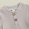 imageKuriozud Newborn Baby Boy Summer Clothes Button Short Sleeve Romper Bodysuit Shorts Set Toddler Soft Waffle OutfitWaffle Striped Light Grey