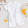 imageKuriozud Newborn Baby Boy Summer Clothes Button Short Sleeve Romper Bodysuit Shorts Set Toddler Soft Waffle OutfitWaffle White