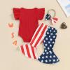 imageKuriozud Newborn Baby Girl Bell Bottom Outfit Ruffle Romper Cute Bow Flare Pants Set Headband Cute ClothesAmerican Babe Red