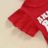 imageKuriozud Newborn Baby Girl Bell Bottom Outfit Ruffle Romper Cute Bow Flare Pants Set Headband Cute ClothesAmerican Babe Red