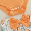 imageKuriozud Newborn Baby Girl Bell Bottom Outfit Ruffle Romper Cute Bow Flare Pants Set Headband Cute ClothesBunny Carrot Orange