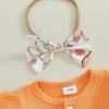 imageKuriozud Newborn Baby Girl Bell Bottom Outfit Ruffle Romper Cute Bow Flare Pants Set Headband Cute ClothesBunny Carrot Orange