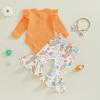 imageKuriozud Newborn Baby Girl Bell Bottom Outfit Ruffle Romper Cute Bow Flare Pants Set Headband Cute ClothesBunny Carrot Orange