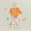 imageKuriozud Newborn Baby Girl Bell Bottom Outfit Ruffle Romper Cute Bow Flare Pants Set Headband Cute ClothesBunny Carrot Orange
