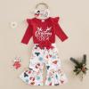 imageKuriozud Newborn Baby Girl Bell Bottom Outfit Ruffle Romper Cute Bow Flare Pants Set Headband Cute ClothesChristmas Crew Red