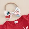 imageKuriozud Newborn Baby Girl Bell Bottom Outfit Ruffle Romper Cute Bow Flare Pants Set Headband Cute ClothesChristmas Crew Red