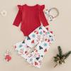 imageKuriozud Newborn Baby Girl Bell Bottom Outfit Ruffle Romper Cute Bow Flare Pants Set Headband Cute ClothesChristmas Crew Red