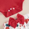 imageKuriozud Newborn Baby Girl Bell Bottom Outfit Ruffle Romper Cute Bow Flare Pants Set Headband Cute ClothesChristmas Crew Red