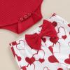 imageKuriozud Newborn Baby Girl Bell Bottom Outfit Ruffle Romper Cute Bow Flare Pants Set Headband Cute ClothesHeart Print Red