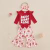 imageKuriozud Newborn Baby Girl Bell Bottom Outfit Ruffle Romper Cute Bow Flare Pants Set Headband Cute ClothesHolly Jolly Babe Red