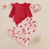 imageKuriozud Newborn Baby Girl Bell Bottom Outfit Ruffle Romper Cute Bow Flare Pants Set Headband Cute ClothesHolly Jolly Babe Red