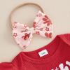 imageKuriozud Newborn Baby Girl Bell Bottom Outfit Ruffle Romper Cute Bow Flare Pants Set Headband Cute ClothesHolly Jolly Babe Red
