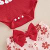 imageKuriozud Newborn Baby Girl Bell Bottom Outfit Ruffle Romper Cute Bow Flare Pants Set Headband Cute ClothesHolly Jolly Babe Red