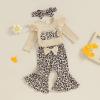 imageKuriozud Newborn Baby Girl Bell Bottom Outfit Ruffle Romper Cute Bow Flare Pants Set Headband Cute ClothesLeopard Mamas Girl