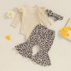 imageKuriozud Newborn Baby Girl Bell Bottom Outfit Ruffle Romper Cute Bow Flare Pants Set Headband Cute ClothesLeopard Mamas Girl