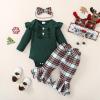 imageKuriozud Newborn Baby Girl Bell Bottom Outfit Ruffle Romper Cute Bow Flare Pants Set Headband Cute ClothesPlaid Green