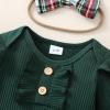 imageKuriozud Newborn Baby Girl Bell Bottom Outfit Ruffle Romper Cute Bow Flare Pants Set Headband Cute ClothesPlaid Green