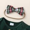 imageKuriozud Newborn Baby Girl Bell Bottom Outfit Ruffle Romper Cute Bow Flare Pants Set Headband Cute ClothesPlaid Green