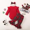 imageKuriozud Newborn Baby Girl Bell Bottom Outfit Ruffle Romper Cute Bow Flare Pants Set Headband Cute ClothesPlaid Red