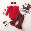imageKuriozud Newborn Baby Girl Bell Bottom Outfit Ruffle Romper Cute Bow Flare Pants Set Headband Cute ClothesPlaid Red