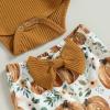 imageKuriozud Newborn Baby Girl Bell Bottom Outfit Ruffle Romper Cute Bow Flare Pants Set Headband Cute ClothesPumpkin Mustard Yellow