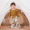 imageKuriozud Newborn Baby Girl Bell Bottom Outfit Ruffle Romper Cute Bow Flare Pants Set Headband Cute ClothesPumpkin Mustard Yellow