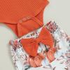 imageKuriozud Newborn Baby Girl Bell Bottom Outfit Ruffle Romper Cute Bow Flare Pants Set Headband Cute ClothesPumpkin Orange