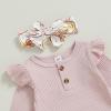 imageKuriozud Newborn Baby Girl Bell Bottom Outfit Ruffle Romper Cute Bow Flare Pants Set Headband Cute ClothesPumpkin Pink