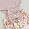 imageKuriozud Newborn Baby Girl Bell Bottom Outfit Ruffle Romper Cute Bow Flare Pants Set Headband Cute ClothesPumpkin Pink