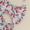 imageKuriozud Newborn Baby Girl Bell Bottom Outfit Ruffle Romper Cute Bow Flare Pants Set Headband Cute ClothesSanta Wine Red