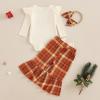imageKuriozud Newborn Baby Girl Bell Bottom Outfit Ruffle Romper Cute Bow Flare Pants Set Headband Cute ClothesSorry Santa I Drank the Milk