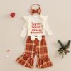 imageKuriozud Newborn Baby Girl Bell Bottom Outfit Ruffle Romper Cute Bow Flare Pants Set Headband Cute ClothesSorry Santa I Drank the Milk