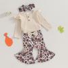 imageKuriozud Newborn Baby Girl Bell Bottom Outfit Ruffle Romper Cute Bow Flare Pants Set Headband Cute ClothesTurkey Beige