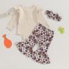 imageKuriozud Newborn Baby Girl Bell Bottom Outfit Ruffle Romper Cute Bow Flare Pants Set Headband Cute ClothesTurkey Beige