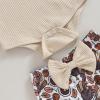 imageKuriozud Newborn Baby Girl Bell Bottom Outfit Ruffle Romper Cute Bow Flare Pants Set Headband Cute ClothesTurkey Beige