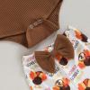 imageKuriozud Newborn Baby Girl Bell Bottom Outfit Ruffle Romper Cute Bow Flare Pants Set Headband Cute ClothesTurkey Brown