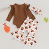 imageKuriozud Newborn Baby Girl Bell Bottom Outfit Ruffle Romper Cute Bow Flare Pants Set Headband Cute ClothesTurkey Brown