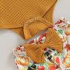 imageKuriozud Newborn Baby Girl Bell Bottom Outfit Ruffle Romper Cute Bow Flare Pants Set Headband Cute ClothesTurkey Mustard Yellow