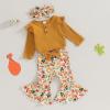 imageKuriozud Newborn Baby Girl Bell Bottom Outfit Ruffle Romper Cute Bow Flare Pants Set Headband Cute ClothesTurkey Mustard Yellow