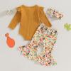 imageKuriozud Newborn Baby Girl Bell Bottom Outfit Ruffle Romper Cute Bow Flare Pants Set Headband Cute ClothesTurkey Mustard Yellow