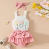 imageKuriozud Newborn Infant Baby Girl 2 Piece Summer Outfits Tank Romper Top  Ruffle Bloomer Shorts Set Clothes3d Flower Pink