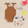 imageKuriozud Newborn Infant Baby Girl 2 Piece Summer Outfits Tank Romper Top  Ruffle Bloomer Shorts Set ClothesChicken Brown