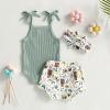 imageKuriozud Newborn Infant Baby Girl 2 Piece Summer Outfits Tank Romper Top  Ruffle Bloomer Shorts Set ClothesCow Green