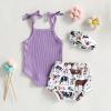 imageKuriozud Newborn Infant Baby Girl 2 Piece Summer Outfits Tank Romper Top  Ruffle Bloomer Shorts Set ClothesCow Purple